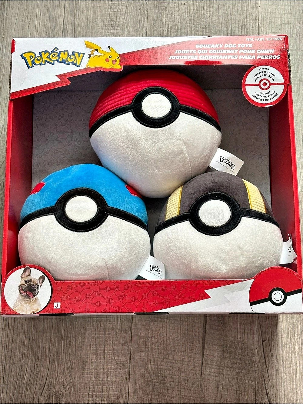 Pokemon Poké Ball Squeaky Dog Toys 3-Piece Set Red & Blue